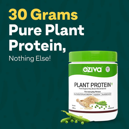OZiva Plant Protein for Everyday Fitness | 30g Protein - Pea Isolate | Complete Plant Protein Powder | No Added Sugar, Certified Clean & Vegan (Unflavoured, 500g)