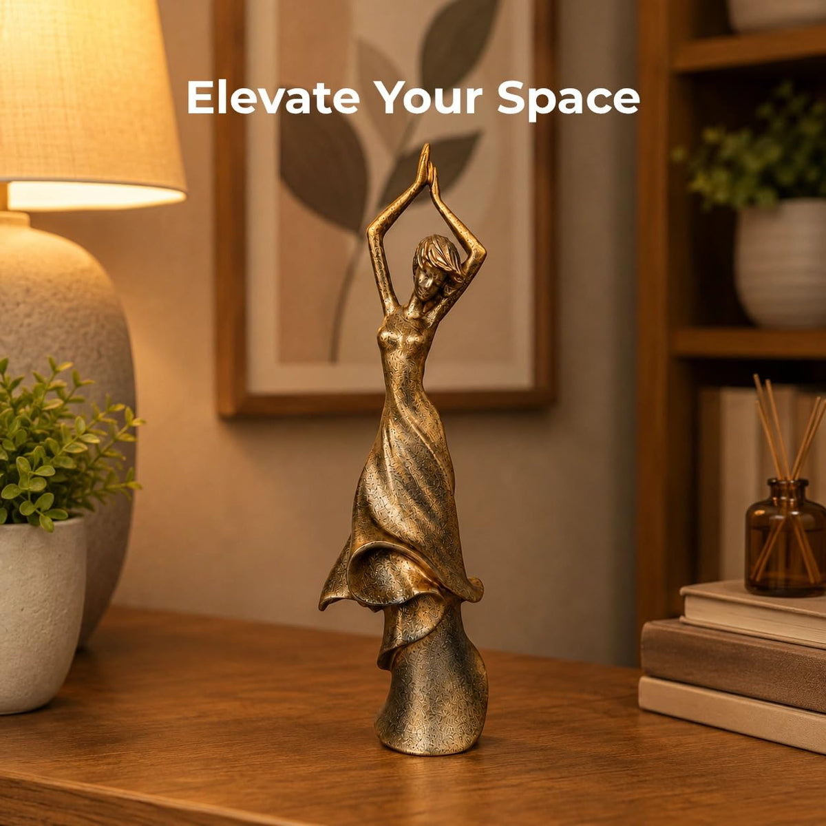 Graceful Dancing Lady Sculpture Showpiece for Home & Office Décor | Contemporary Feminine Figurine for Living Room, Study, Shelf & Console Table Styling | Artistic Statement Accent