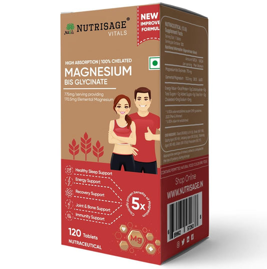 Magnesium Bisglycinate 775 mg per Tablet | Provides 170.5 mg Elemental Magnesium | 100% Chelated High Absorption | Sleep, Muscle Recovery, Stress, Bone & Nerve Support | 120 Tablets