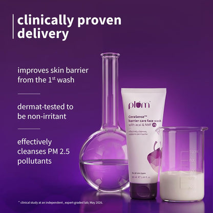 Plum CeraSenseTM Barrier Care Face Wash with Acai & 1% NMF | 50ml | Gentle face wash | For Dry Skin, Normal Skin & Sensitive Skin | Soap-Free Paraben-Free | For Sensitive Skin