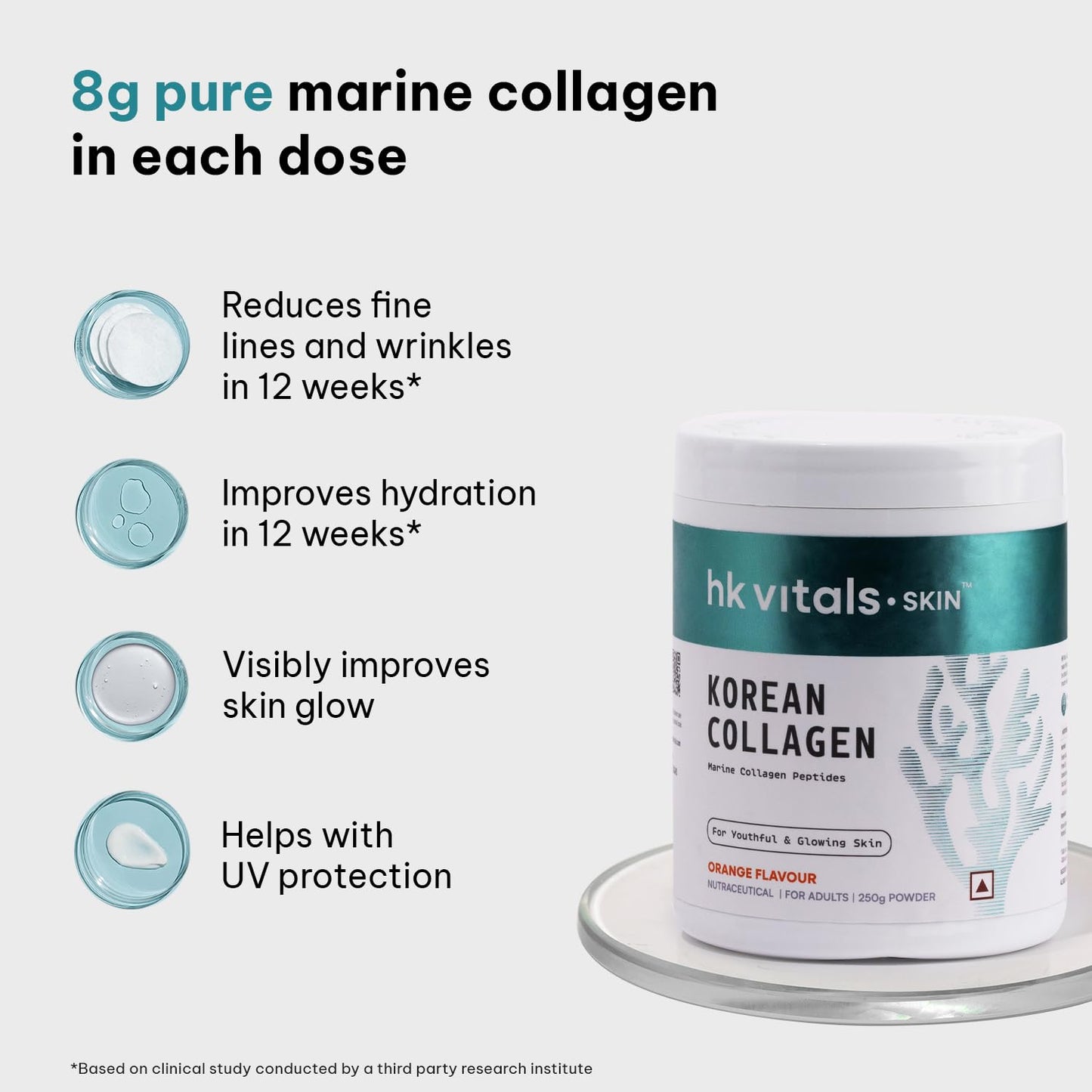 HealthKart hk vitals Korean Marine Collagen Supplement (Orange, 250g) | Supplement for Women & Men | Promotes Healthy Skin, Hair & Nails