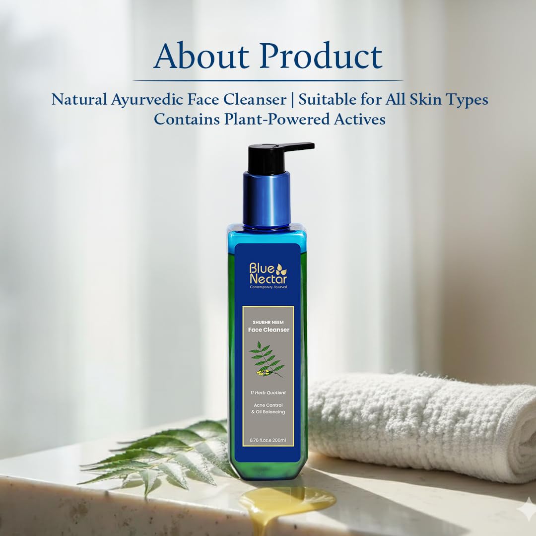 Blue Nectar Honey & Neem Face Wash for Oily & Acne Prone Skin | Natural Cleanser for Acne and Oil Control | Face Wash for Oily Skin with Vitamin C (11 Herbs, 200ml)