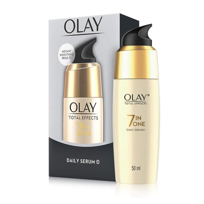 Olay Total Effects daily serum with packaging on a white background