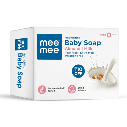 Mee Mee Nourishing Baby Soap for Bath Bar with 100% Natural Almond Oil & Milk Extract, Dermatologically Tested for Soft Baby Skin, 75 Gram