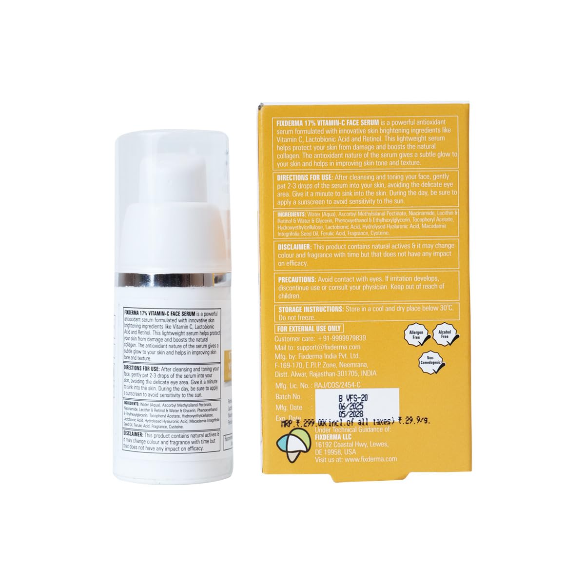 Fixderma 17% Vitamin C Face Serum for Glowing Skin | Retinol Face Serum | Skin Brightening | Anti Aging Serum 10ml