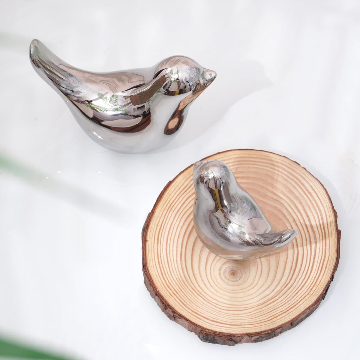 Silver Birds Showpiece for Home Decor | Set of 2 Decorative Bird Figurines | Silver Bird Statue for Living Room, Bedroom, Office, Table, Shelf & Cabinet Decoration | Elegant Home Decorative Showpiece
