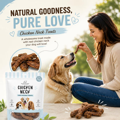 PAWPOURRI Natural Chicken Neck Dog Treats, 100gm (Pack of 1) | Protein Rich Chewy Snacks for Dogs | Suitable for All Life Stages & Breeds | Daily Reward & Training Treats