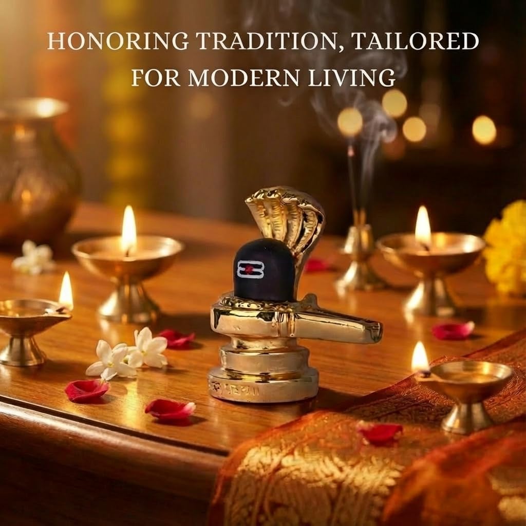 Resin Shivling Murti Statue Idols for Car Dashboard Pooja Temple Room Home Decoration & Festival Occasions Gifts (Gold) - 3 x 3 Inches - Pack of 1