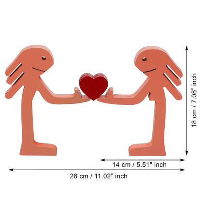 eCraftIndia Wooden Handcrafted Romantic Couple Showpiece Holding Heart | Valentine Gift for Girlfriend Boyfriend Husband Wife Special Love Her Him | Valentine Day Decoration Items
