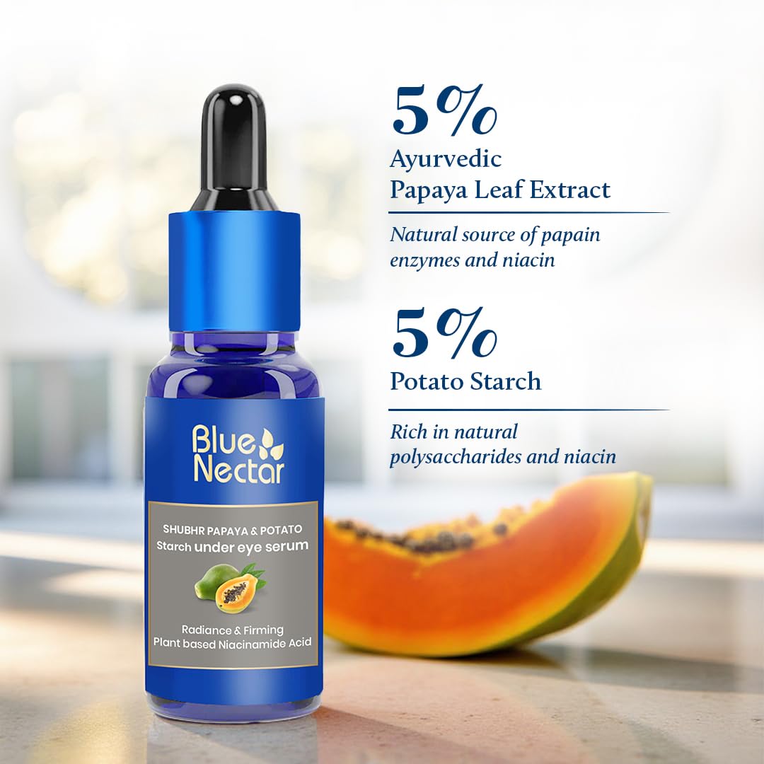 Blue Nectar Under Eye Serum with Plant Based Niacinamide from Potato Starch Papaya Dark Circles Serum with Advance Skin Firming Brightening Form (17 Herbs, 30ml)