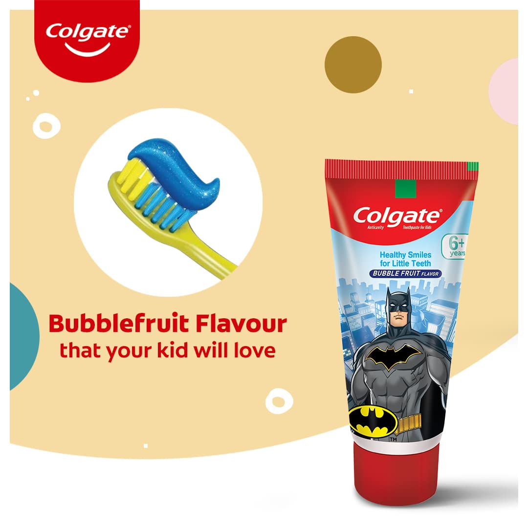 Colgate Kids Toothpaste For 6+ Years, Bubble Fruit Flavour, Gentle Protection, Enamel Protection Tooth Paste With 50% Lesser Abrasive Formula For Protecting Against Cavities, 80 Gram