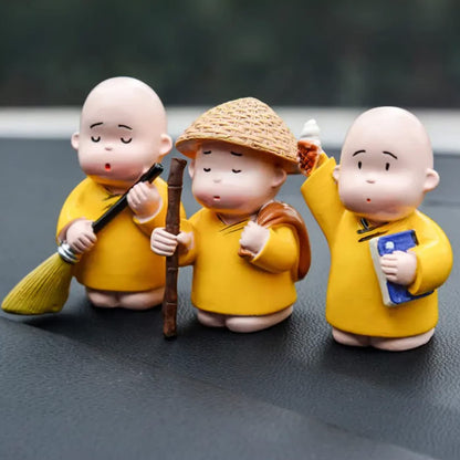 Resin Baby Monk Buddha Set of 3 - Showpiece for Car Dashboard, Table Desktop, Living Room, Home Decor Items (Small, Multicolour)