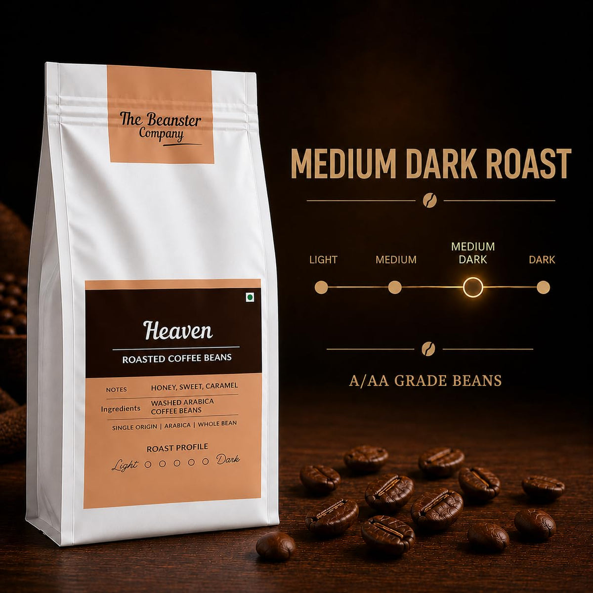 Beanster Heaven Roasted Coffee Beans, Medium Dark Roast