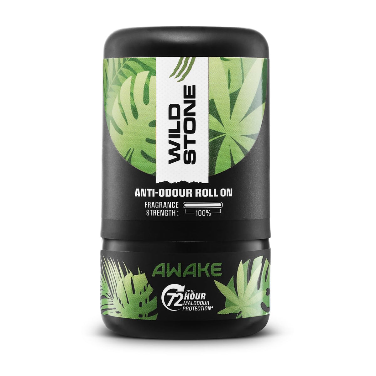 Wild Stone anti-odor roll on with green leaf design on a white background