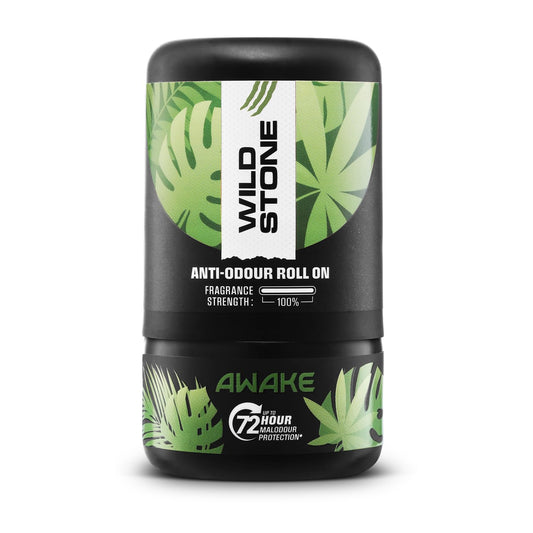 Wild Stone anti-odor roll on with green leaf design on a white background