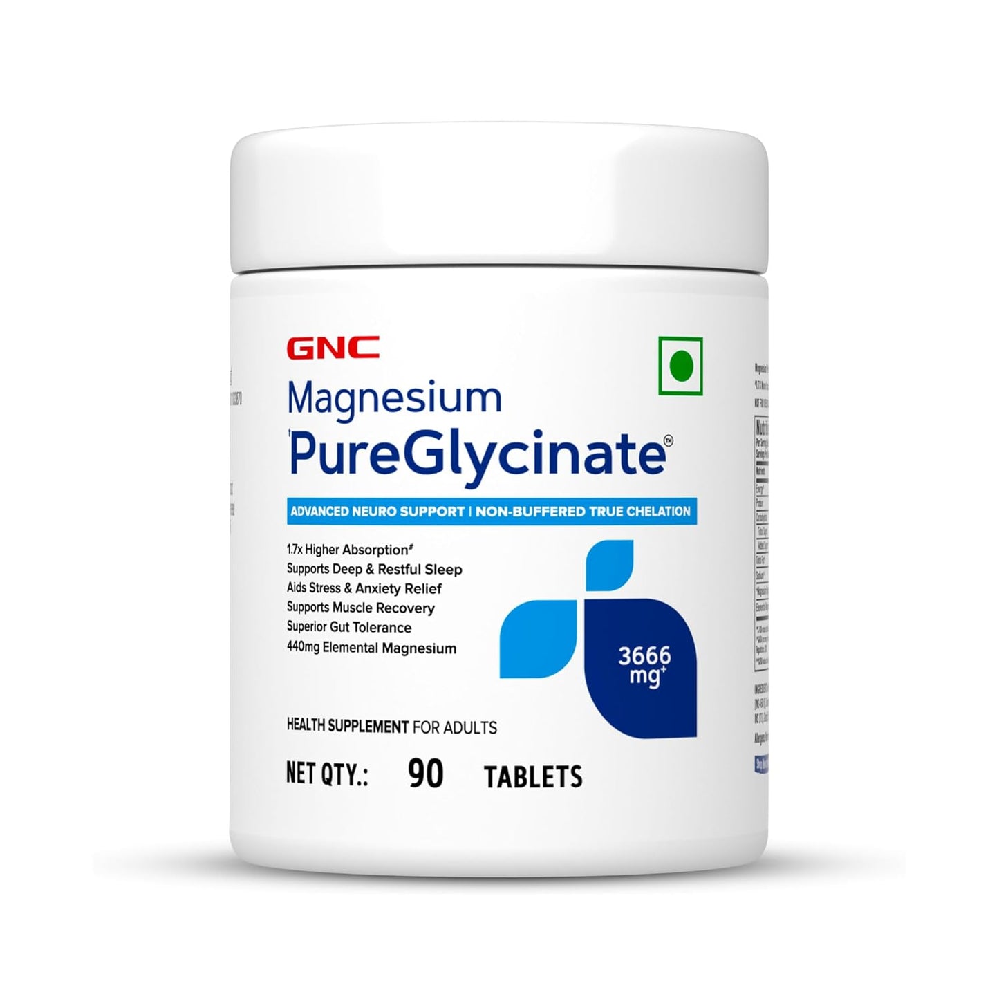 GNC Magnesium PureGlycinate 3666mg | 100% Pure Non-Buffered | 440mg Elemental Magnesium, 100% RDA | Up to 80% Absorption | Deep Sleep, Stress Recovery | 90 Tablets