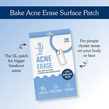 BAKE 2% Salicylic Acid Hydrocolloid Acne Absorbing (4 Patches) Surface Patch XL Pimple Patches for Blackheads Removal | Large Acne Erase Strips | Pore Cleansing & Reduces Whiteheads (10 Strips)