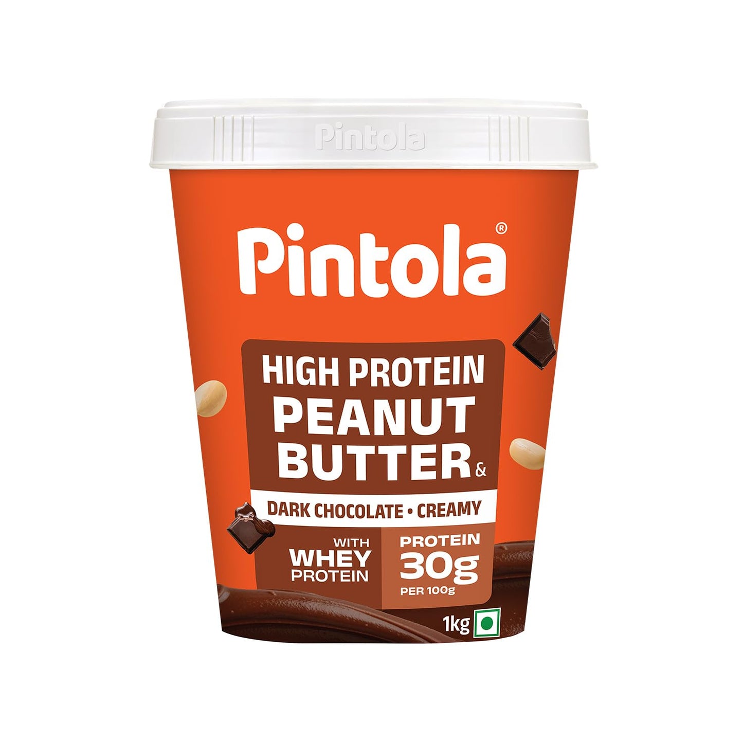 PINTOLA High Protein Peanut Butter Chocolate Flavour Creamy, Added WHEY Protein, 30g Protein 6.2g Fiber, Gluten Free, Zero Trans Fat, Dark Chocolate Peanut Butter Spread, Nut Butter Bread Snacks