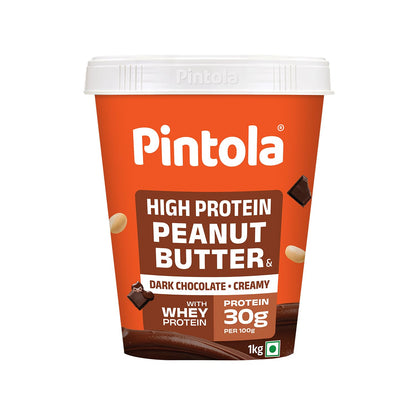 PINTOLA High Protein Peanut Butter Chocolate Flavour Creamy, Added WHEY Protein, 30g Protein 6.2g Fiber, Gluten Free, Zero Trans Fat, Dark Chocolate Peanut Butter Spread, Nut Butter Bread Snacks