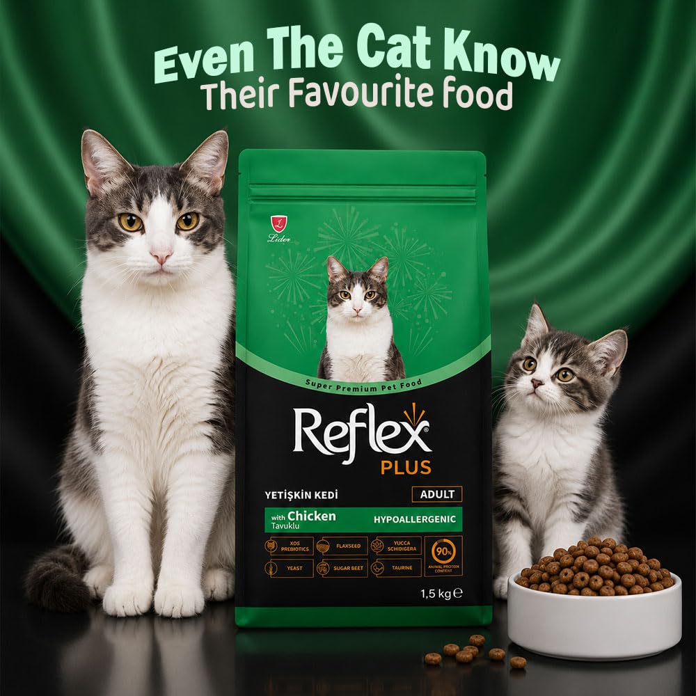 Reflex Plus Adult Dry Cat Food with Chicken, Complete & Balanced Nutrition for Adult Cats, Supports Immunity, Digestion, Healthy Skin & Coat (400g)