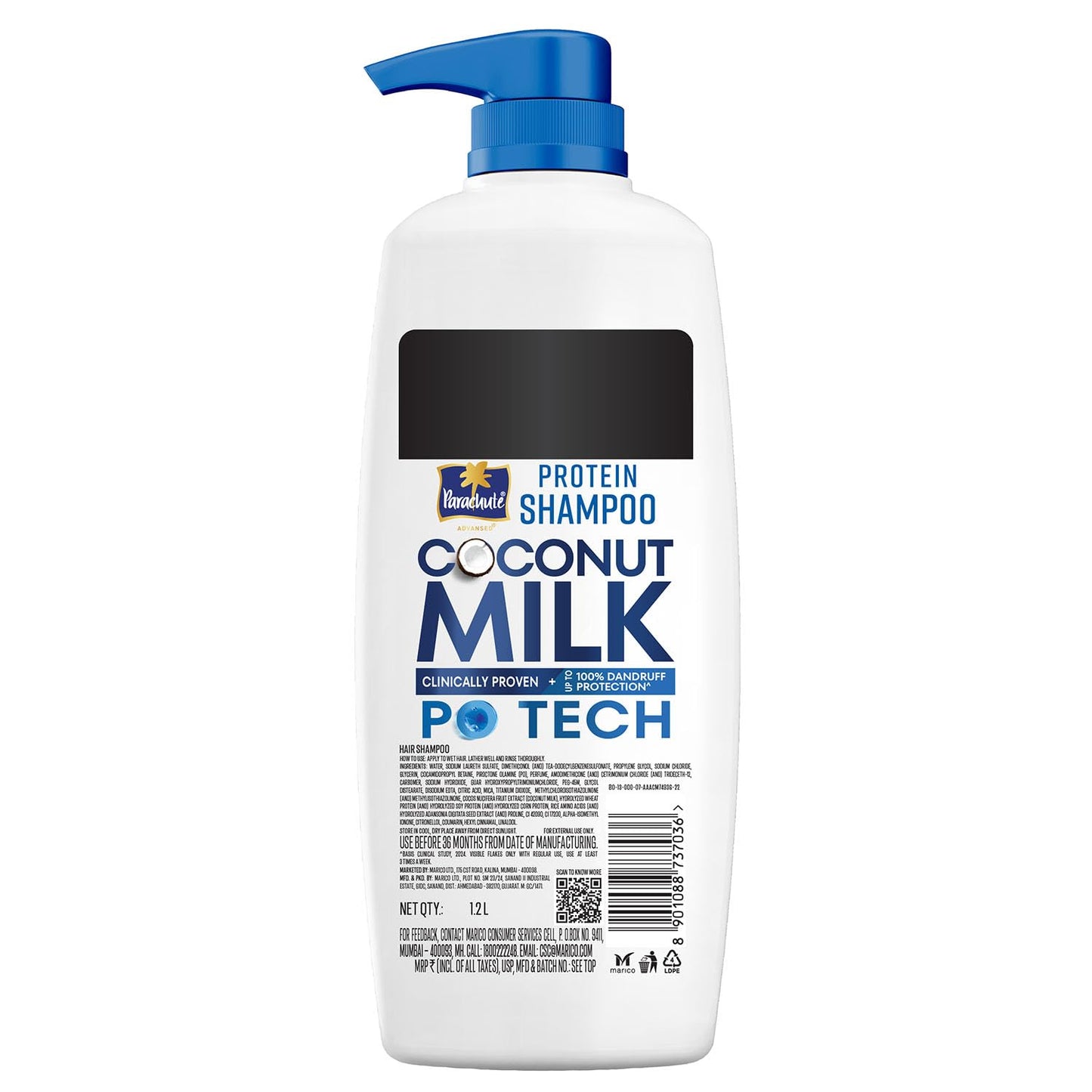 Parachute Advansed Anti-Dandruff Shampoo with Coconut Milk & PO Tech | Up to 100% Dandruff protection | for Strong Healthy Scalp | Paraben free | For Men & Women | 1.2L