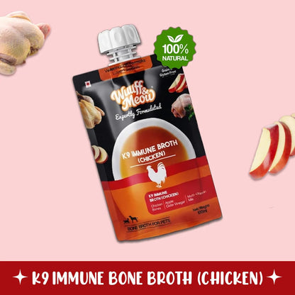 Wuuff & Meow Chicken Bone Broth for Dogs – K9 Immune | Natural Immunity & Gut Health Support Bone Broth for Dogs | Hydrating Pet Supplement (100 g (Pack of 1))