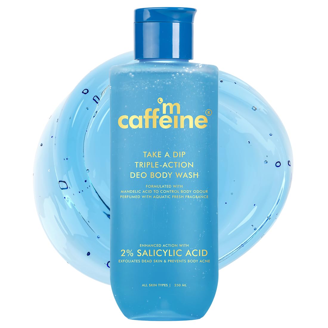 mCaffeine 2% Salicylic acid , 3-in-1 Perfume Body Wash - Odour Control, & Long Lasting Aqua Fresh Fragrance | Exfoliates & Smoothens Skin | Prevents Body Acne | Mandelic Acid | For Men & Women (250 ml)