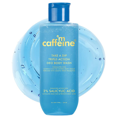 mCaffeine 2% Salicylic acid , 3-in-1 Perfume Body Wash - Odour Control, & Long Lasting Aqua Fresh Fragrance | Exfoliates & Smoothens Skin | Prevents Body Acne | Mandelic Acid | For Men & Women (250 ml)
