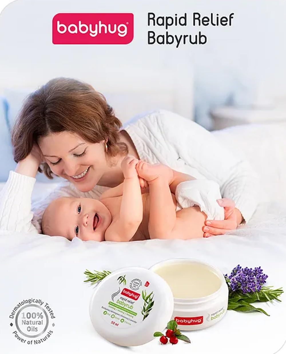 Babyhug Rapid Relief Babyrub, 50 ml, Soothing Balm with Eucalyptus, Lavender, Rosemary