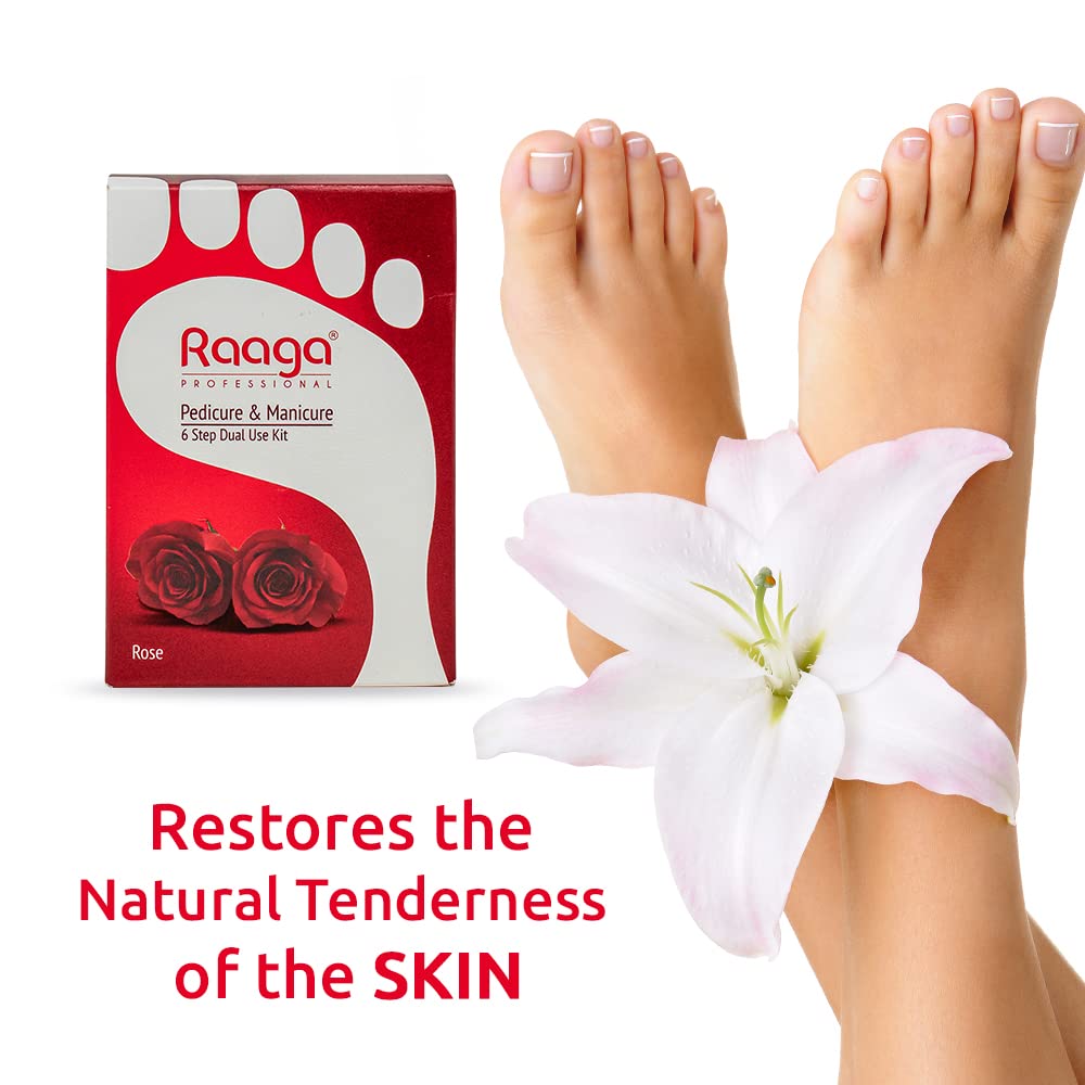 Raaga Professional Rose Pedicure and Manicure Kit for Soft & Relaxed Hands and Feet | 99% Pure Rose Extract | 6 Step Single Use Kit | 6 Sachets | 63 gm
