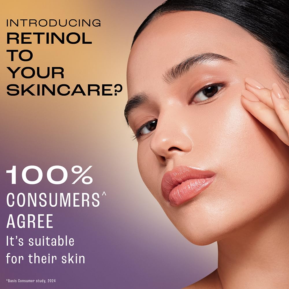 Advertisement for retinol skincare with a woman's face and text about consumer agreement.