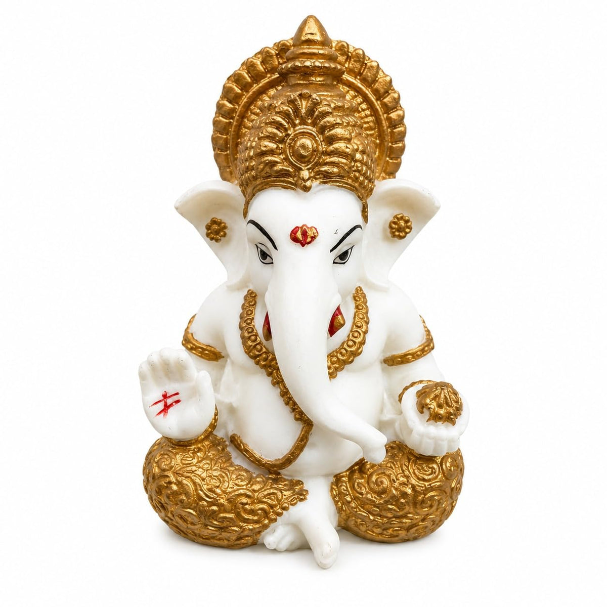 White & Gold Ganesha Idol for Home Decor, Ganpati Bappa Murti for Puja Room, Lord Ganesh Statue for Car Dashboard & Office Desk, Decorative Hindu God Showpiece, 3.3 Inch
