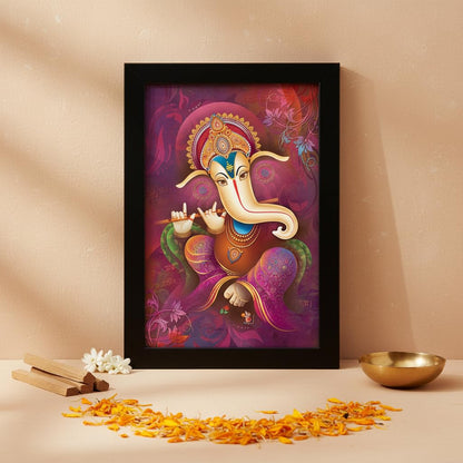 Ganesha Art Framed Painting | Ready to Hang- (Wood, Multicolor, 12inch x 18 inch).