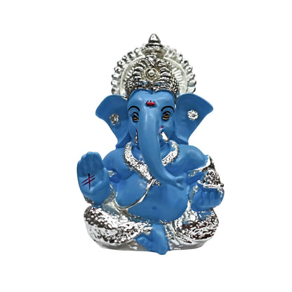 999 Silver Plated Ganesha Idol for Home Decor Puja |Ganesh Idol for Home Decor Ganpati for Gift 3.5 inches |Ganesh Statue Gift for Office Desk Puja Room Figurine (8.89 x 5.08 cm) (Sky Blue)