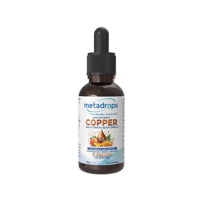 METADROPS Ionic Copper Bisglycinate Drops 1.7mg – 50ml (100+ Servings) | High-Absorption Chelated Liquid Copper for Collagen, Skin & Hair Support | 100% Vegan, Mango Flavor, Non-GMO