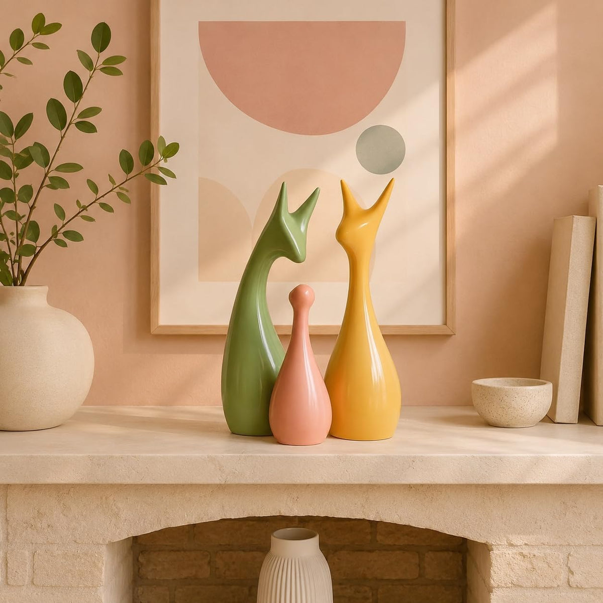 Beautiful Home Decor Lucky Deer Statue Family Ceramic Figures - (Set of 3, Multicolor)