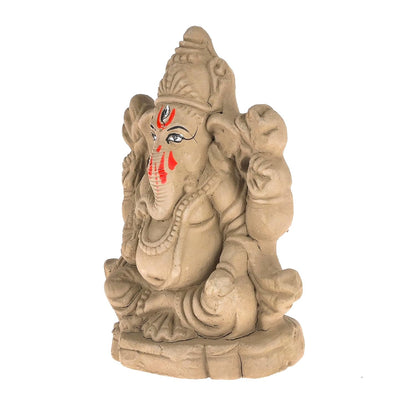 SAUDEEP INDIA Mitti Ganesh Idol | Eco-Friendly Mud/Clay 4 Bhuja Mukut Ganesh Murti | Ganpati Figurine for Visarjan | Biodegradable Ganesha Statue | Ganesh Chaturthi(4x3 Inches) (Regular Quality)