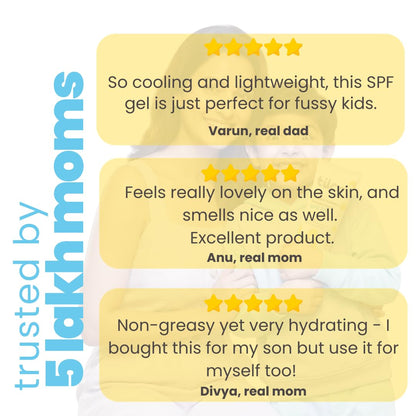 Product reviews with star ratings and quotes from satisfied customers on a white background.