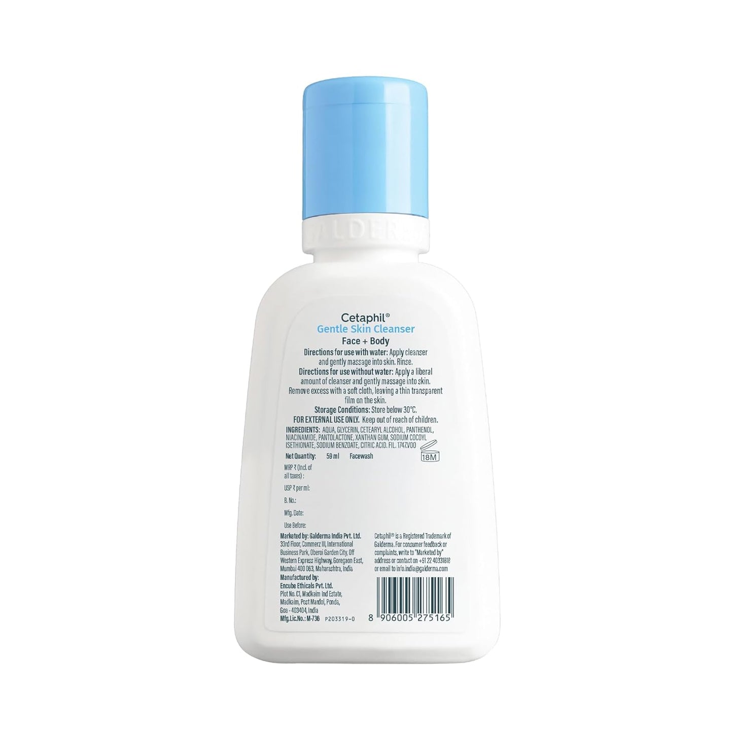 Cetaphil Gentle Skin Hydrating Face Wash 59ml, Paraben Free, Sulphate-Free Cleanser with Niacinamide, Vitamin B5 for Dry to Normal, Sensitive Skin