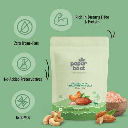 Paper Boat Smoked and Roasted Mixed Nuts with Himalayan Pink Salt, Premium Dry Fruit Mix | Almonds & Cashews, Pouch (200g)