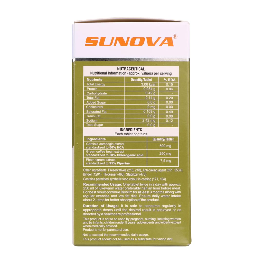 SUNOVA Bioslim Tablets - Fat Burner and Appetite Supressant for weight loss - Pack of 1