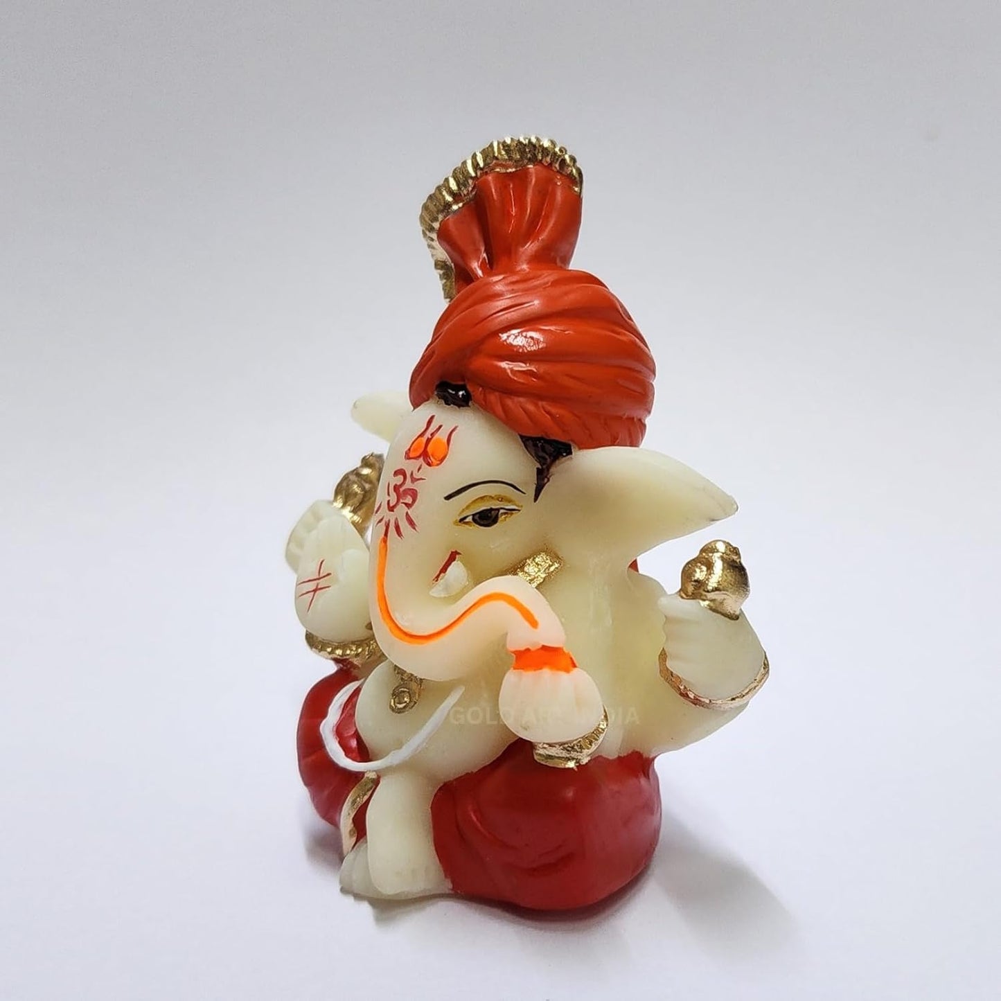 Gold Art India Polyresin Lord Ganesha Idol for Car Dashboard, Home, Office | Ganpati Statue for Mandir Decor | Handcrafted Ganesh Murti (2 x 2.5 inch, Red & Orange)