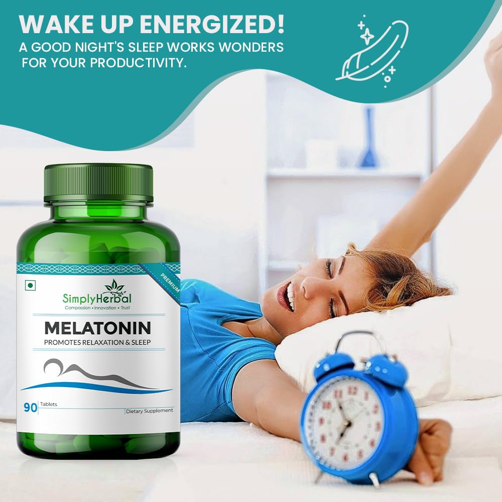Simply Herbal Melatonin 10mg Sleeping Tablet, Non-Habit Forming, Deep Sleep Supplement, Helps Stress & Anxiety Relief, Support Jet Lag Strain for Men Women Adults, Healthy Sleep Cycle (60 Tablets)