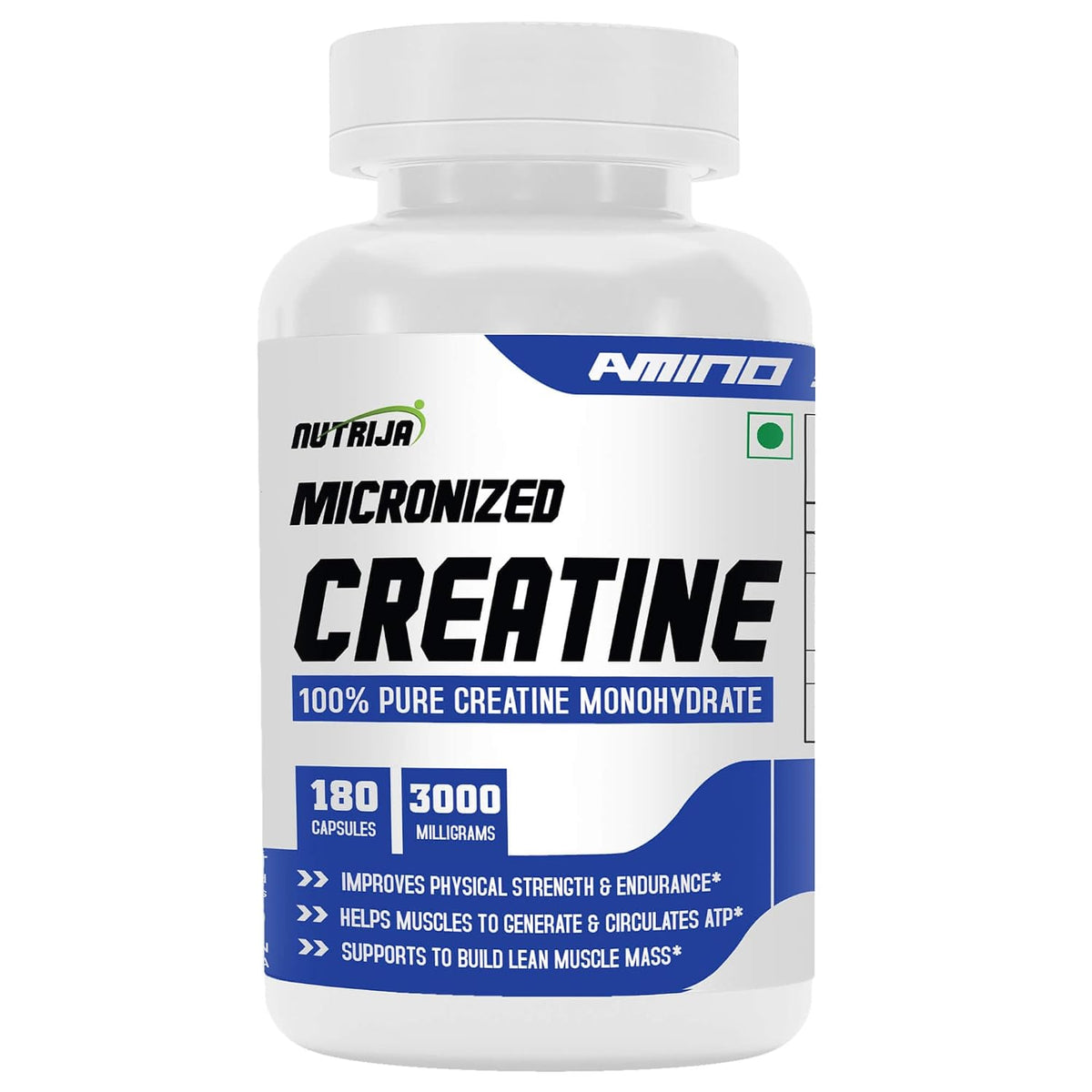 NutriJa Creatine Monohydrate 3000mg Capsules | Improves physical strength & endurance | Ideal Workout supplement | 180 Capsules