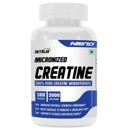 NutriJa Creatine Monohydrate 3000mg Capsules | Improves physical strength & endurance | Ideal Workout supplement | 180 Capsules