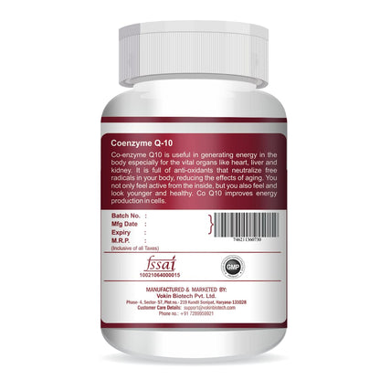 Coenzyme Q-10 supplement bottle with label on a white background