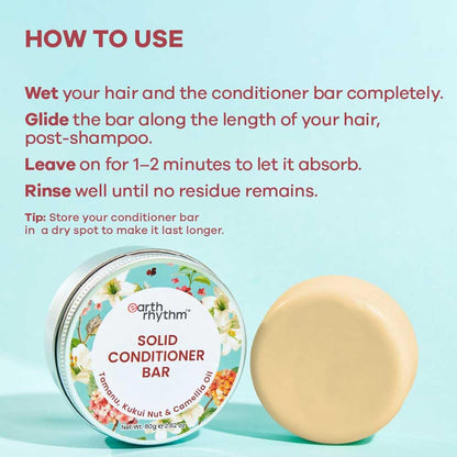 Earth Rhythm Conditioner Bar Tamanu, Kukui Nut & Camellia Oil, Frizz Control + Damage Repair, Sulphates & Paraben Free