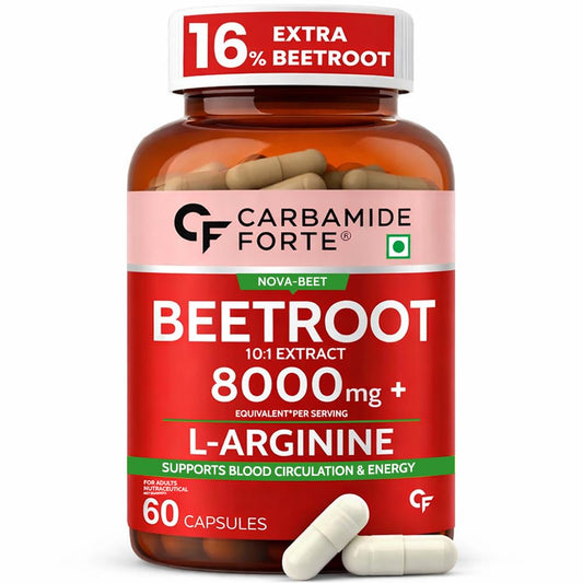 Carbamide Forte Beetroot supplement bottle with capsules on a white background