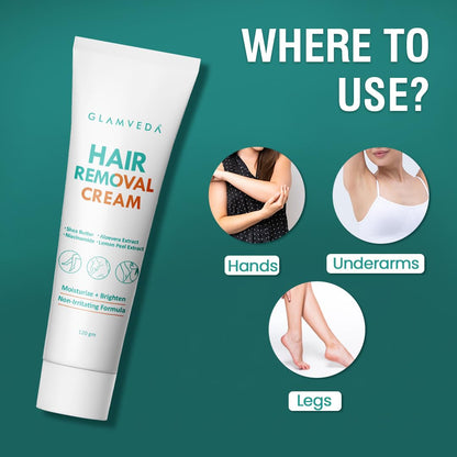 Glamveda Hair Removal Cream for Women for Sensitive Skin | Shea Butter & Aloe Vera Formula | Gentle & Painless Hair Removal for Legs, Arms & Underarms | 120g