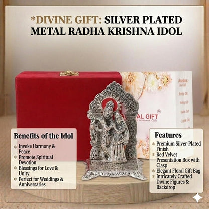 Silver Plated Radha Krishna Chowki God Idol for Home/Gift | Spiritual Significance | Symbol of Love and Devotion | Bringing Positive Energy | Ideal Gift Option